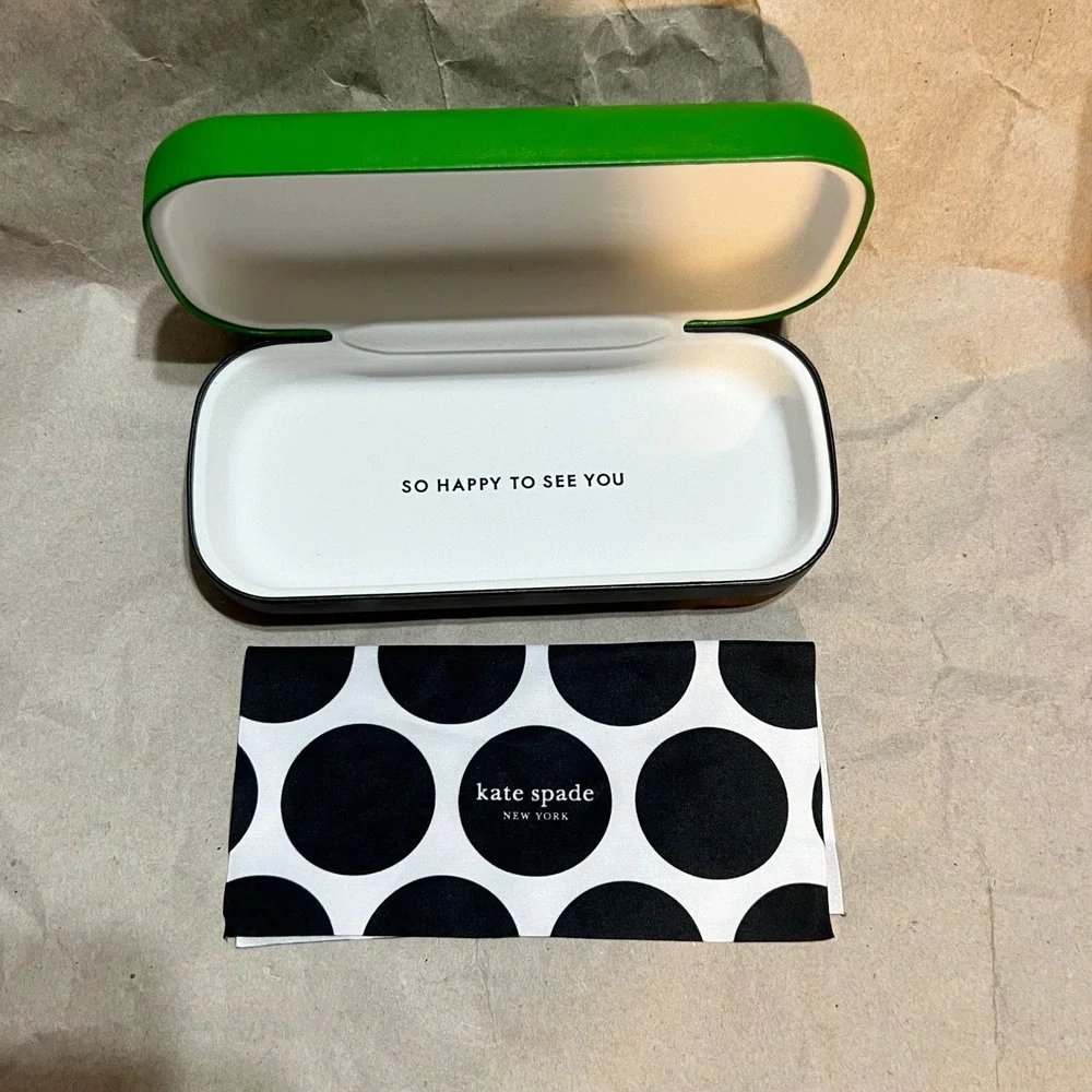 Kate Spade  Eyeglass Case Green Black Hard Shell Polka Dot Cloth Accessory